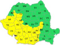 Atenţionare Cod galben de vijelii, pentru 21 de judeţe şi Bucureşti