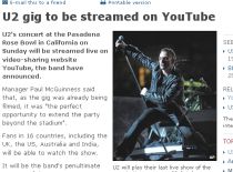 Concert al trupei U2, transmis în direct, pe YouTube