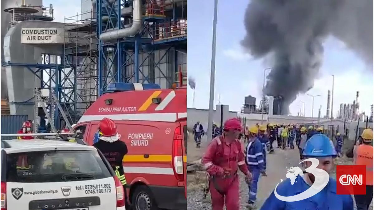 Primele imagini de la incendiul produs la rafinăria Petromidia