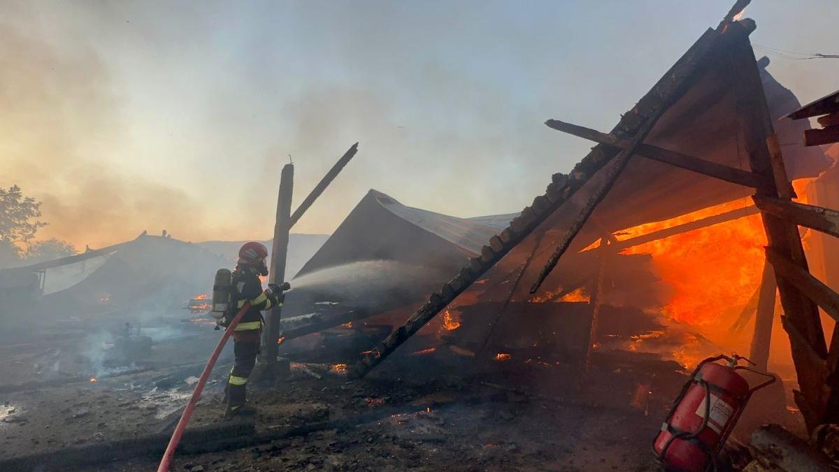 Incendiu devastator la un depozit de carburant şi lemne din Eremitu