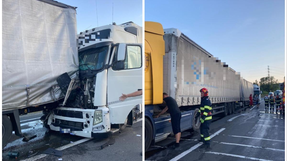 Accident cu trei tiruri și un autoturism pe șoseaua dintre Brașov și