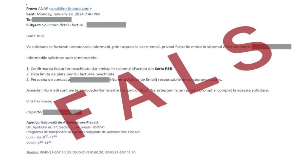 Nu deschideți aceste emailuri Mesaje false transmise în numele ANAF