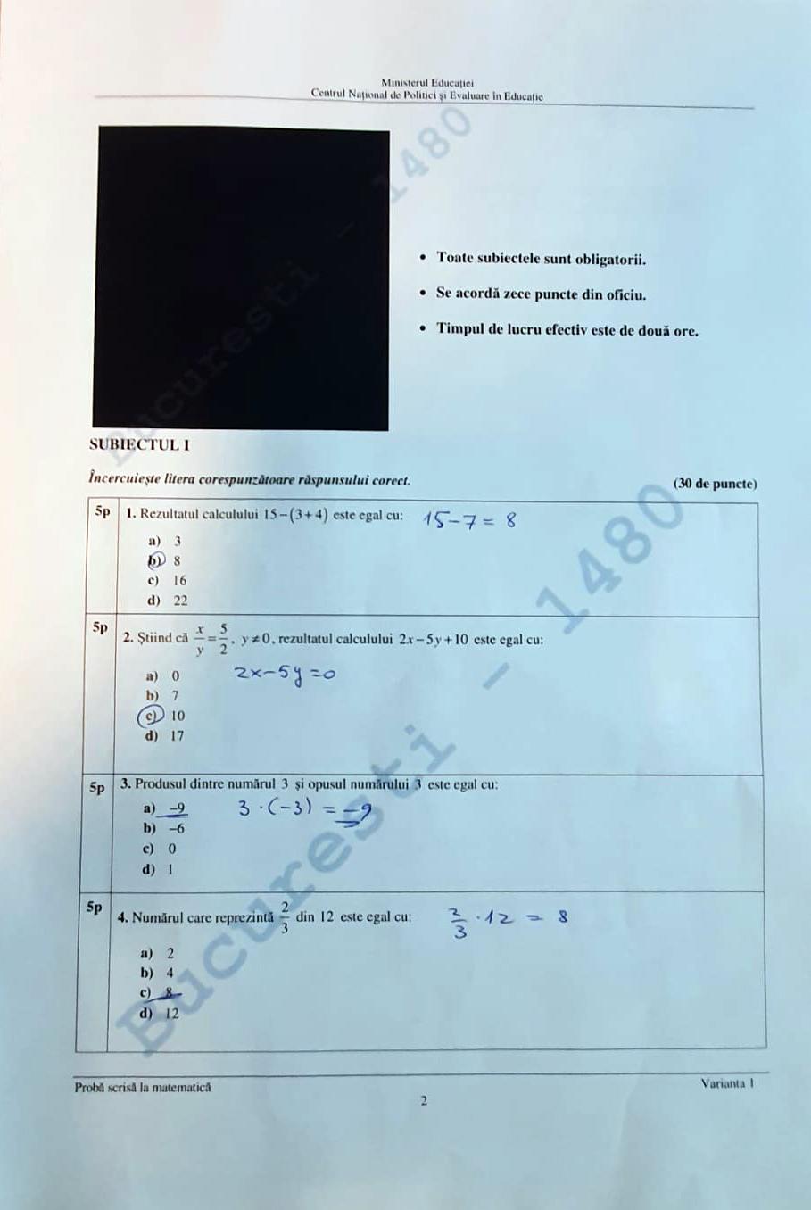 Rezolvarea Subiectelor La Matematic De La Evaluarea Na Ional