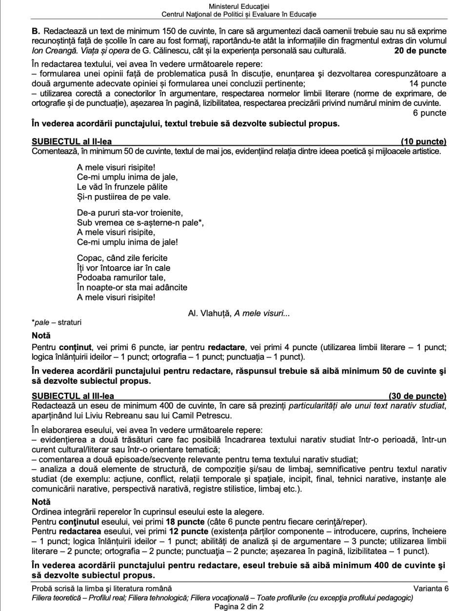 Subiectele la Limba română de la Bacalaureat 2023 profil real şi