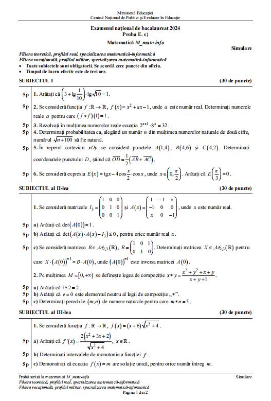 Subiectele La Matematic De La Simulare Bacalaureat Au Fost