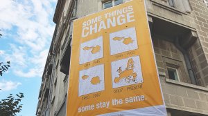 Mesaj inedit apărut pe o clădire din București: Unele lucruri se schimbă, altele rămân la fel