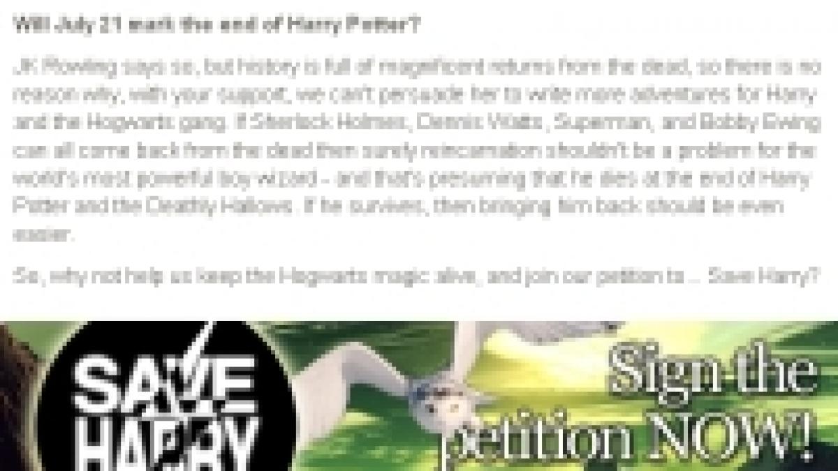 Petiţie internaţională pentru salvarea lui Harry Potter