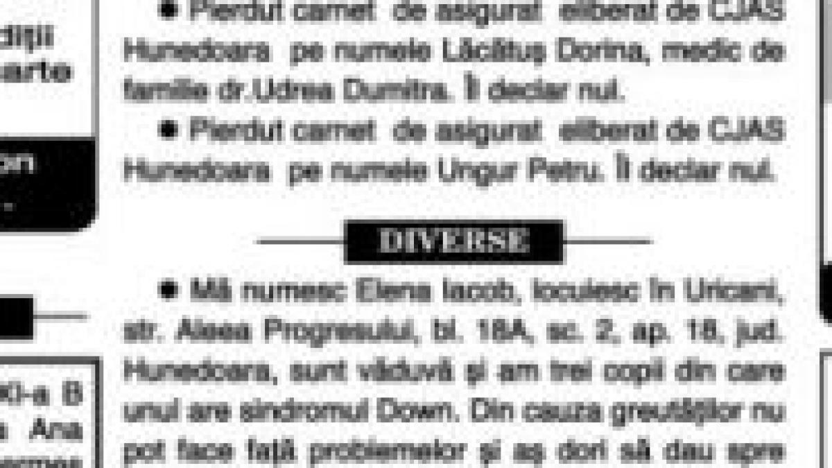 O hunedoreancă îşi vinde fiica la mica publicitate 