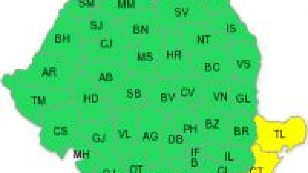 Vânt puternic. Atenţionare meteo cod galben pentru judeţele Constanţa şi Tulcea