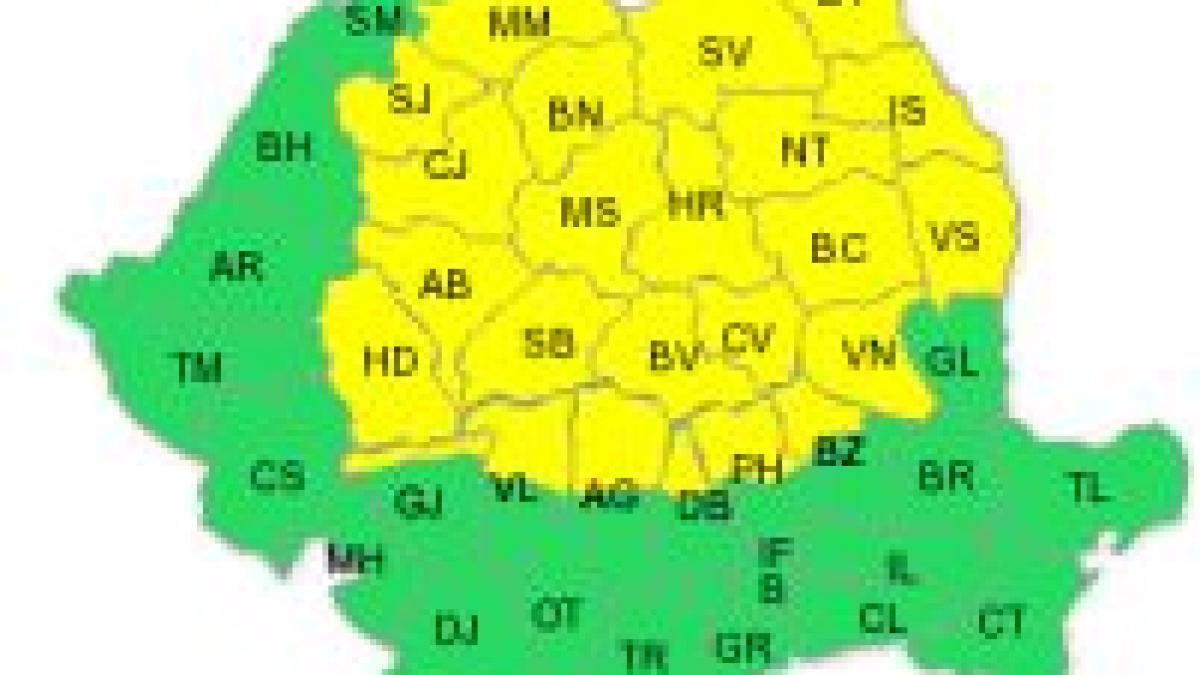 Avertizare ANM: Codul portocaliu, ridicat total, iar cel galben parţial