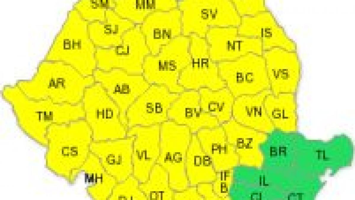 Avertizare meteorologică şi hidrologică de cod galben în 37 de judeţe ale ţării