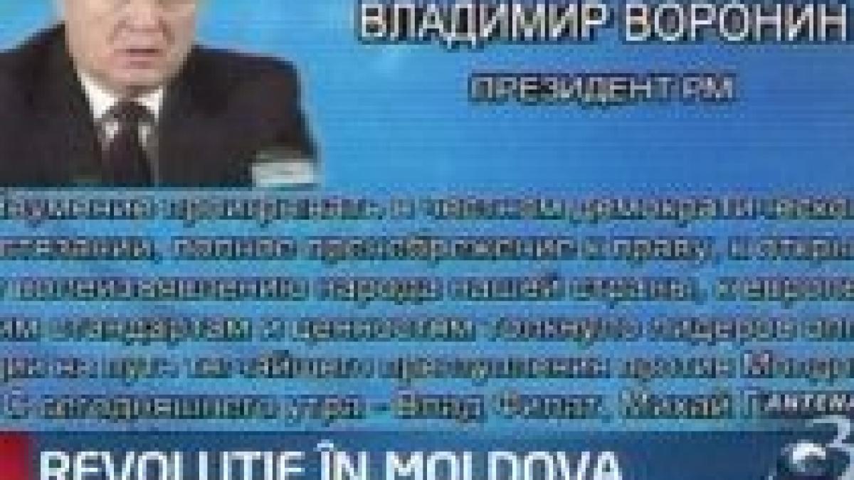 Voronin, în rusă: "Vom apăra cu fermitate integritatea statului în faţa manifestanţilor"