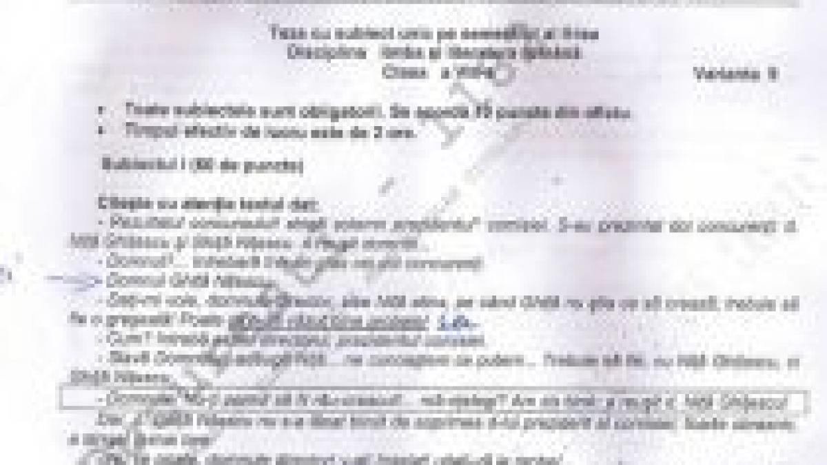 Niţă Ghiţescu, Ghiţă Niţescu. Subiectul la teza la Limba Română, greşit de minister