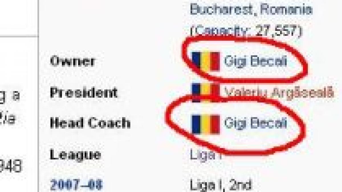 Râsu'-plânsu'. Wikipedia confirmă: Gigi Becali este antrenorul Stelei Bucureşti!