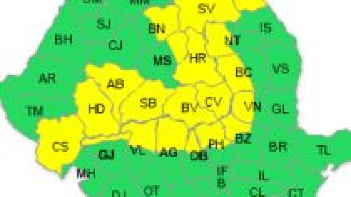 Atenţionare meteo Cod galben de ploi şi vijelie, pentru 19 judeţe 