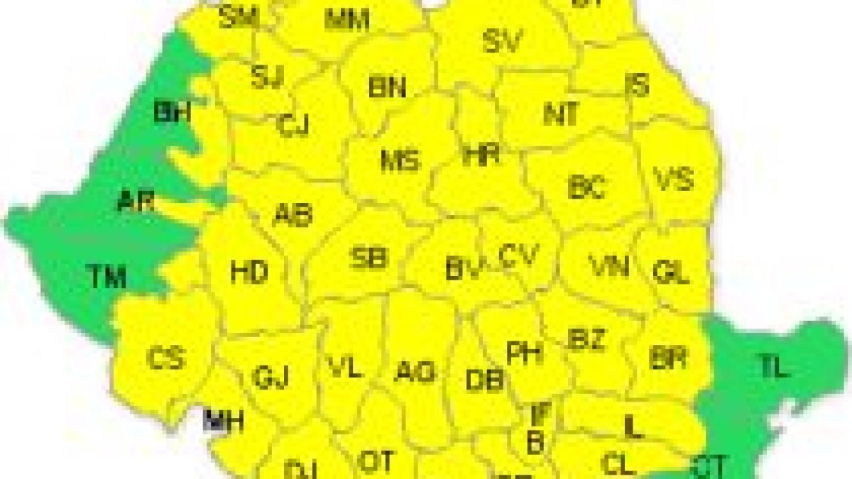 Codul Galben de ploi şi vijelii, extins în aproape toată ţara. Vezi prognoza meteo