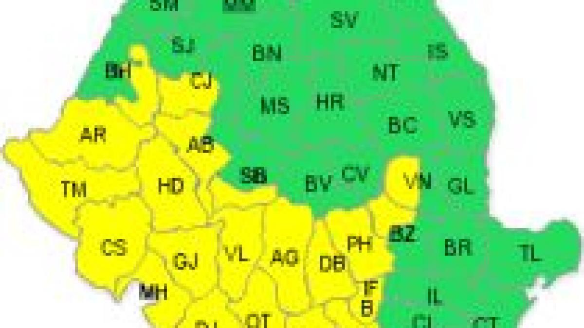 Atenţionare Cod galben de vijelii, pentru 21 de judeţe şi Bucureşti