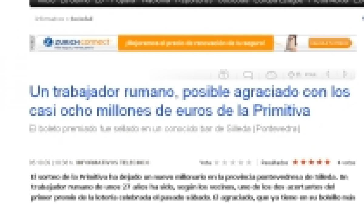 Un român, posibil câştigător al premiului de opt milioane de euro oferit de loteria spaniolă