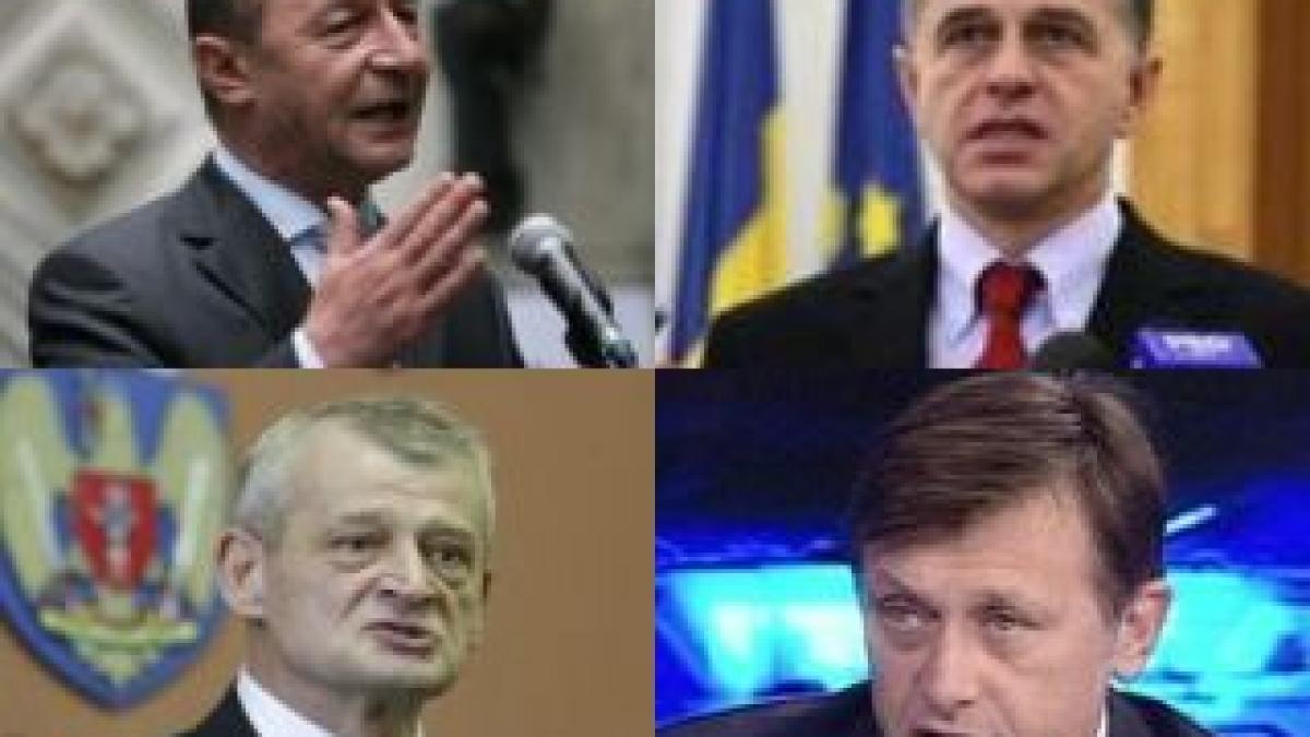 Portretele principalilor candidaţi la preşedinţie: Antonescu, Băsescu, Geoană, Oprescu