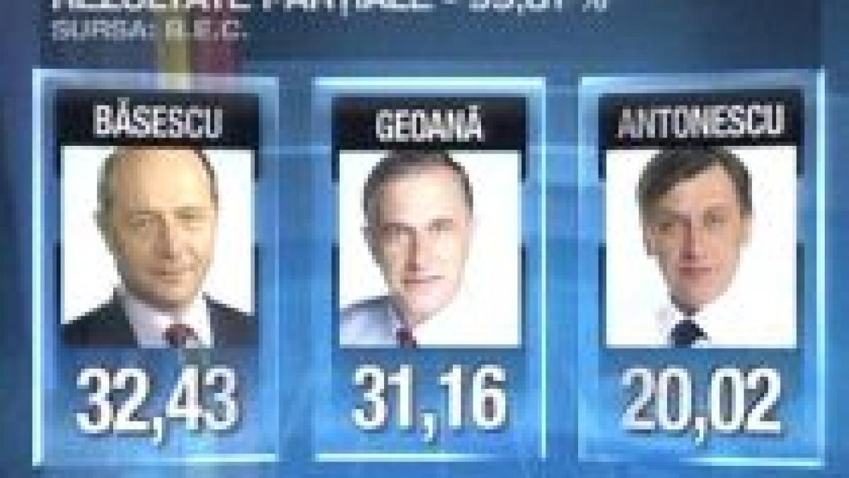 Rezultate parţiale, ora 20.00: Băsescu- 32,43%, Geoană- 31,16%, Antonescu? 20,02% (VIDEO)