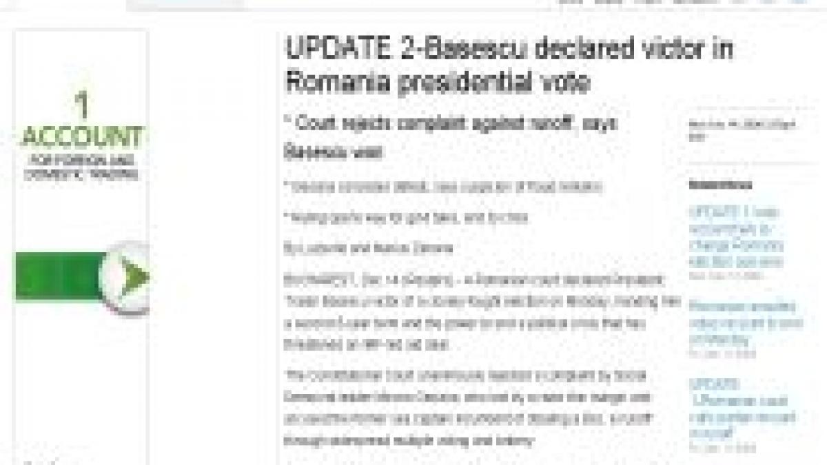 Presa străină despre validarea alegerilor: Victoria lui Băsescu ar putea marca ieşirea din criza politică