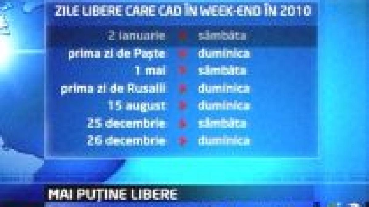 Liber la muncă în 2010. Majoritatea sărbătorilor cad în weekend