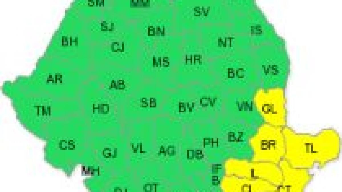 Şase judeţe din sud-estul ţării vor intra luni sub cod galben de ninsori