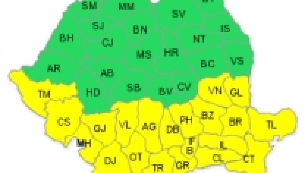 Cod Galben de vânt şi ninsori în jumătatea sudică a României. Vezi prognoza meteo