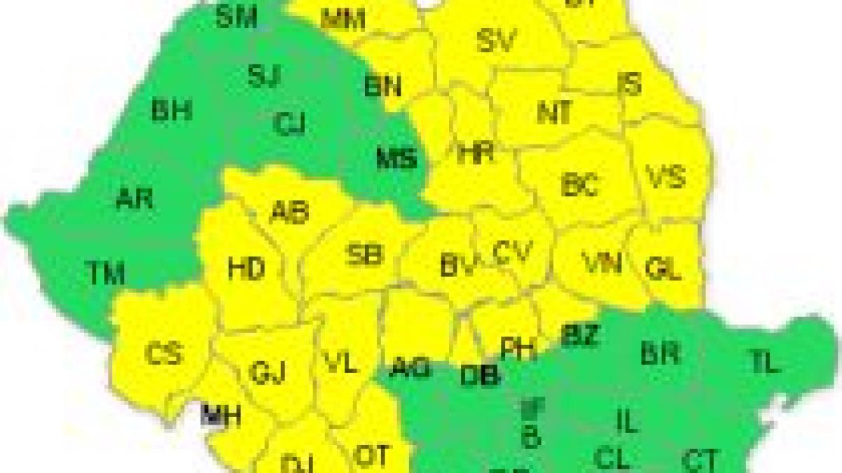 Cod galben de precipitaţii şi viscol în 25 de judeţe. Vezi prognoza meteo de week-end