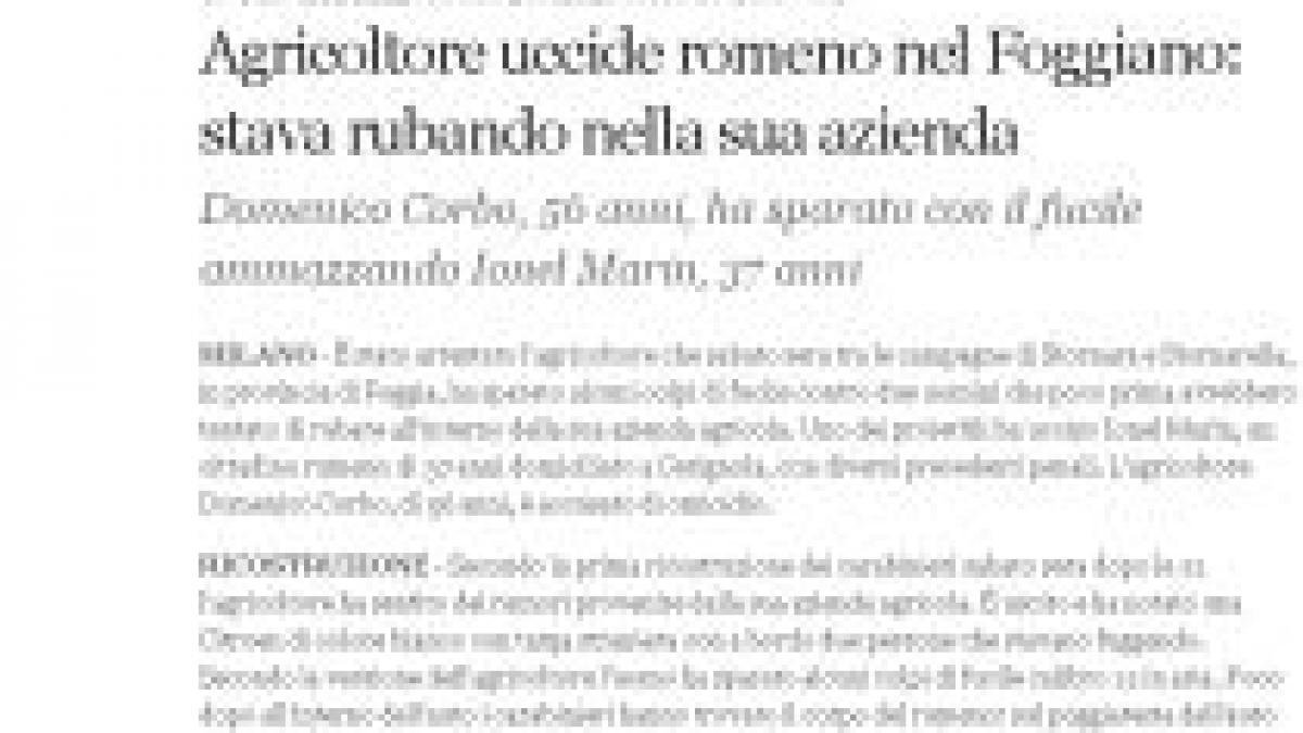 Un român, împuşcat mortal de un agricultor italian, în timp ce încerca să fure de la ferma acestuia