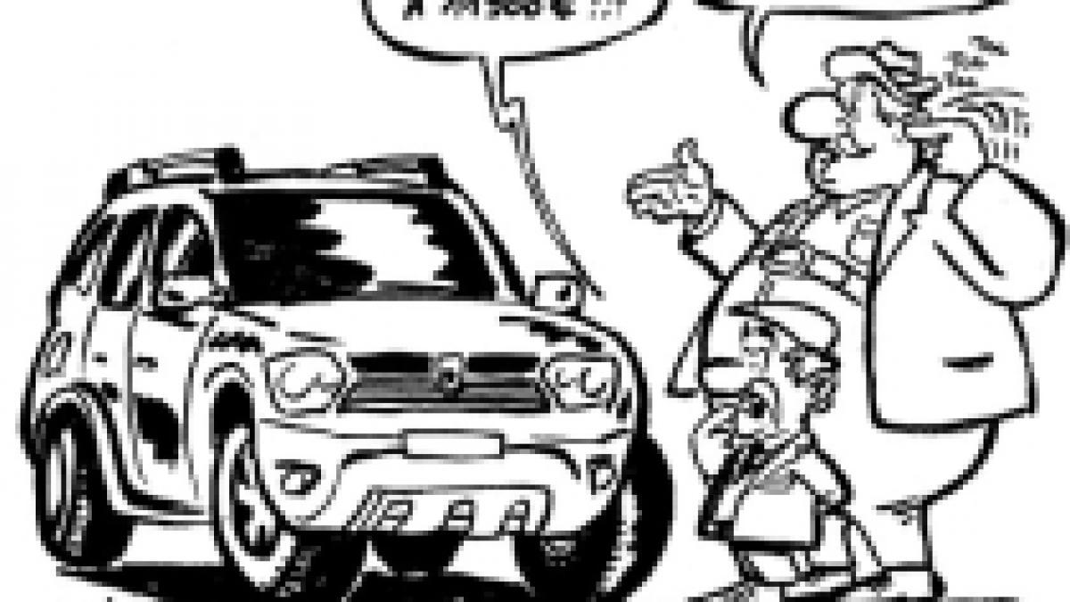 Dacia Duster, caricaturizată de francezi: Un 4x4 la 11.900 de euro?!! Românii aştia sunt nebuni! - FOTO