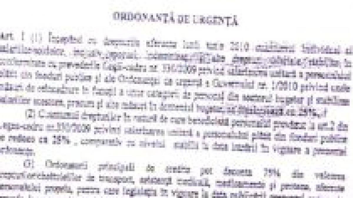 Ordonanţa privind reducerea cheltuielilor bugetare a fost redactată. Vezi documentul