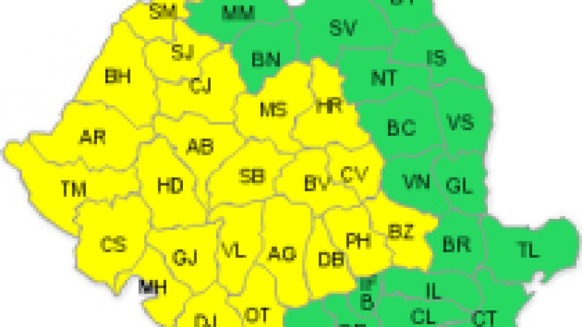 Cod Galben de ploi şi vijelii în 23 de judeţe din vestul ţării. Vezi zonele vizate şi prognoza meteo