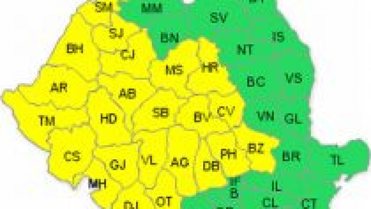 Cod Galben de ploi în 23 de judeţe. Vezi prognoza meteo