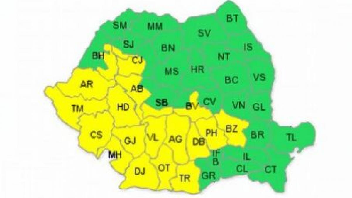 Cod Galben de ploi şi furtuni, în sudul şi sud-vestul ţării