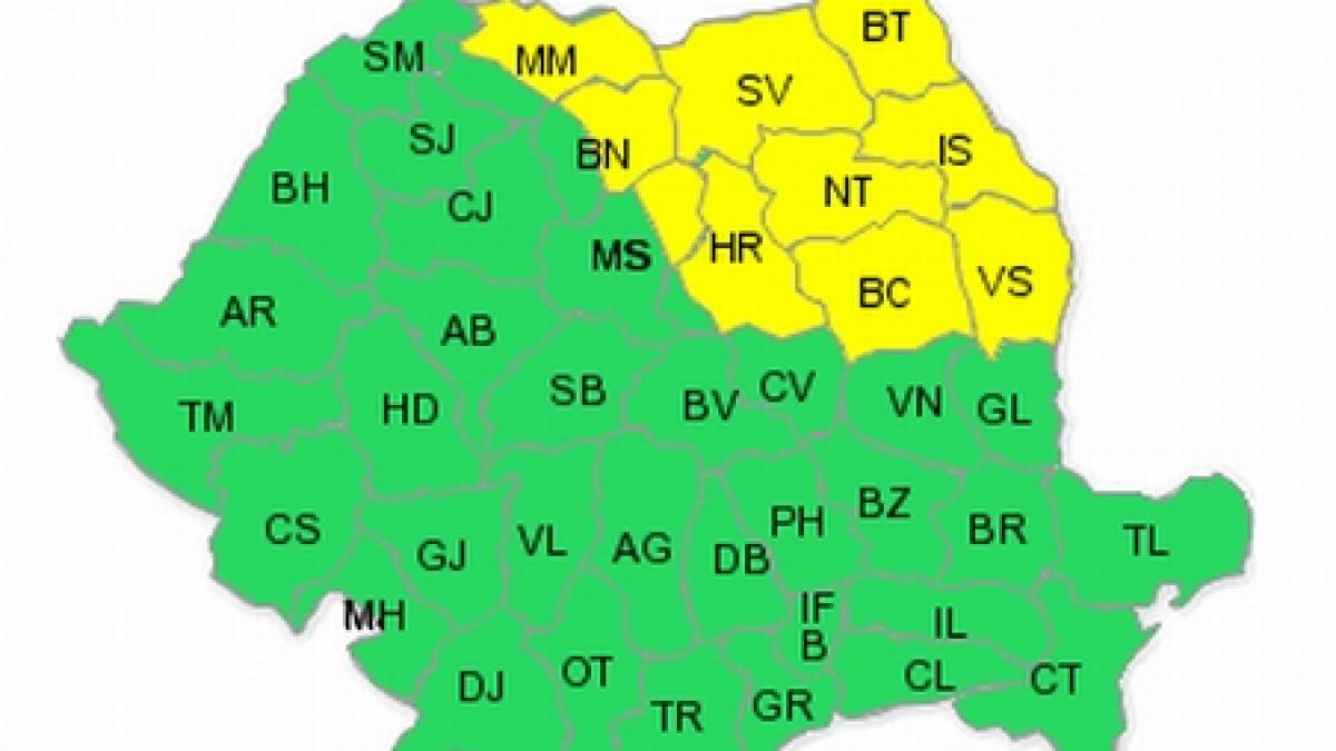 Codul Galben de ploi, prelungit în zece judeţe din nord-estul ţării