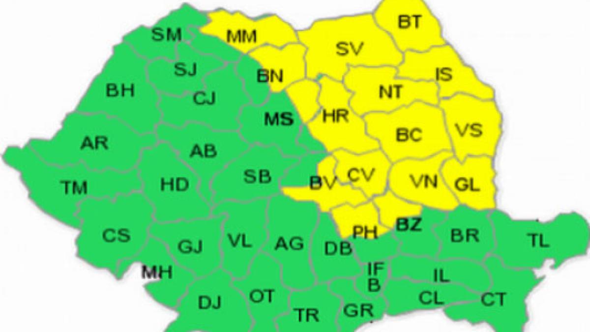 Cod galben de ploi pentru Moldova şi Carpaţii Orientali