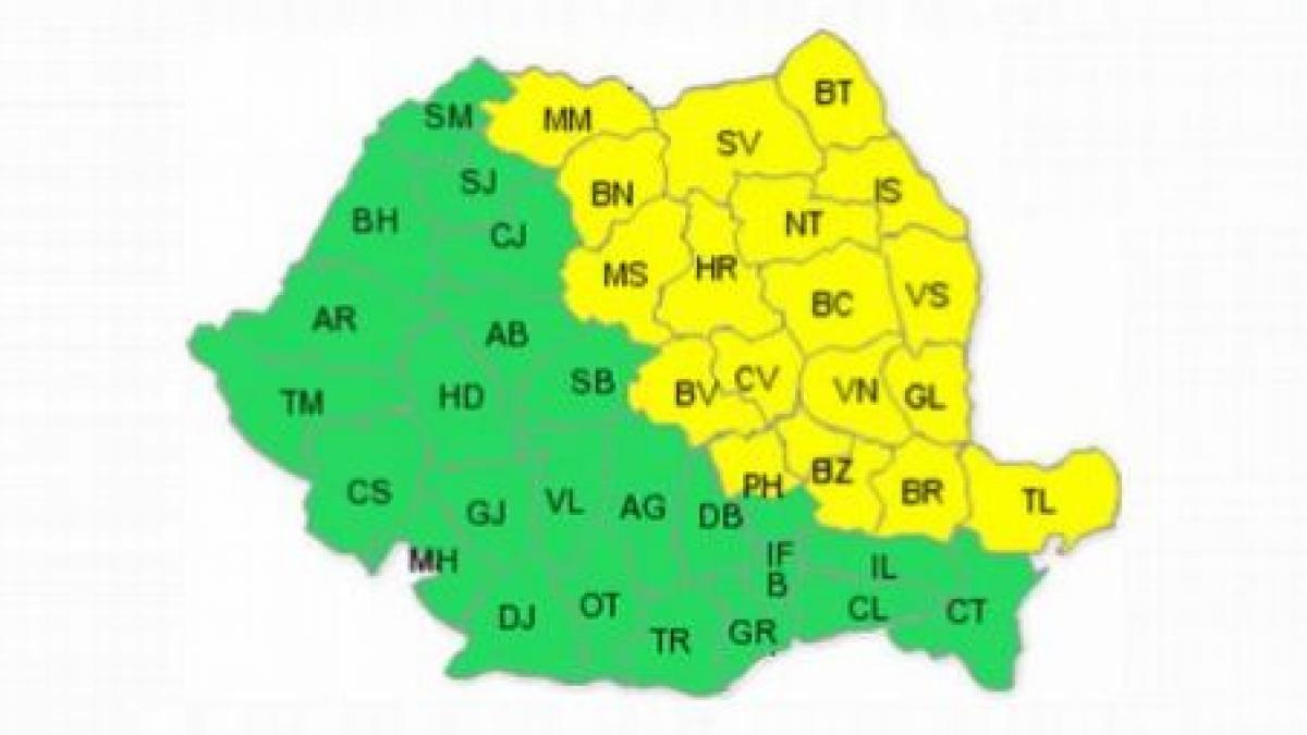 Cod Galben de ploi, grindină şi vijelii în 18 judeţe