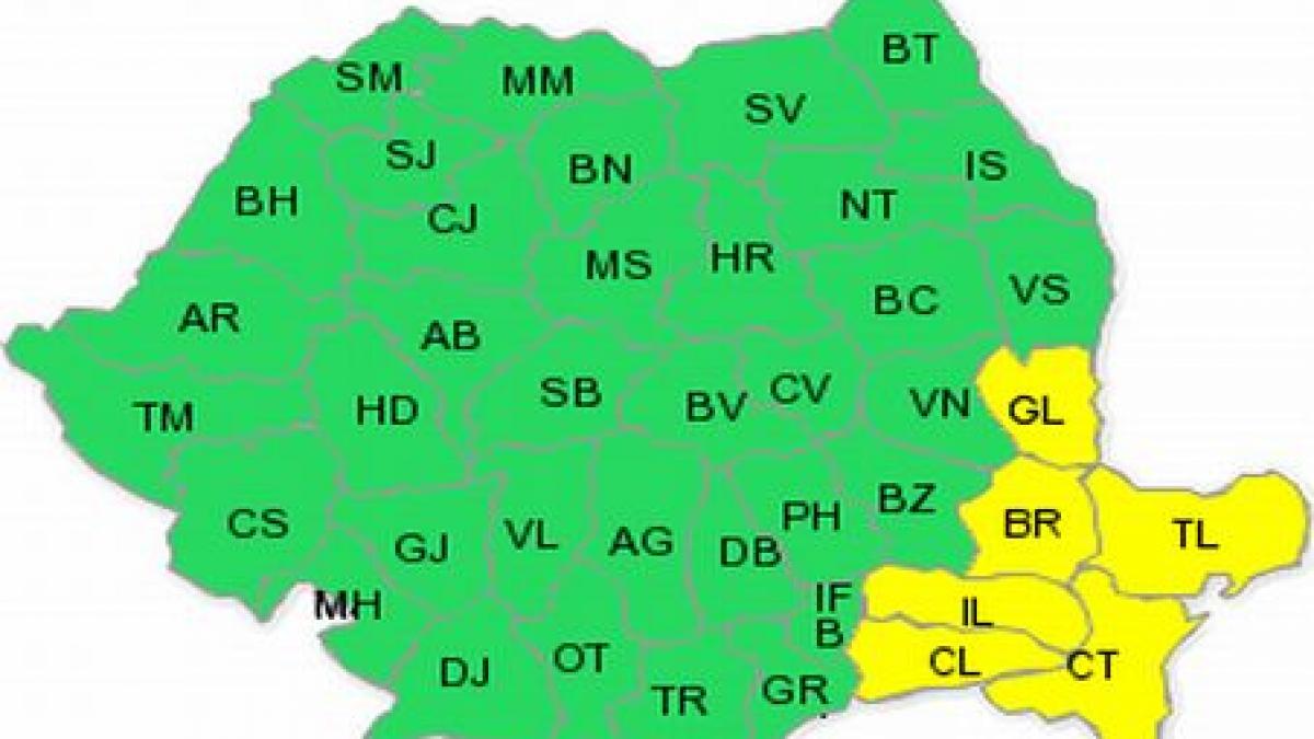 Cod galben de ploi pentru şase judeţe din sud estul ţării