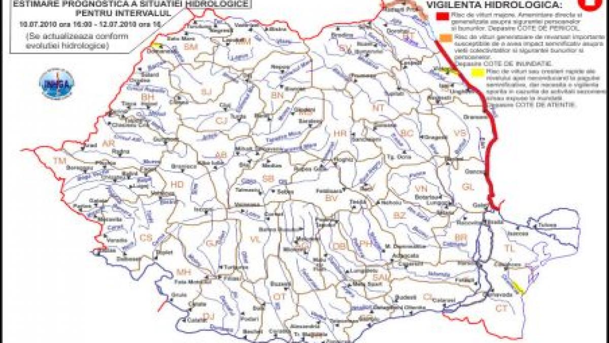 Cod roşu de inundaţii prelungit pe râul Prut. Vezi judeţele afectate