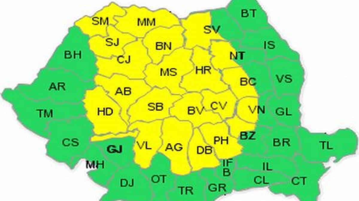 Cod galben de ploi pentru nordul, centrul ţării şi zonele de deal şi de munte