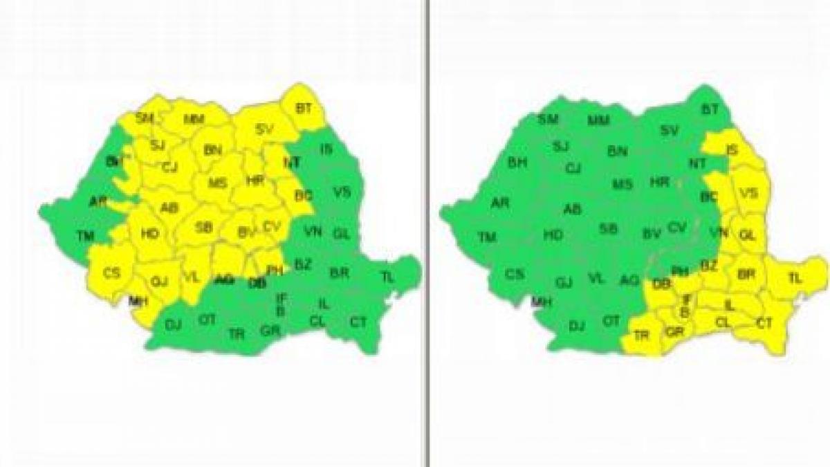 Cod Galben de ploi şi vijelii în 26 de judeţe şi de caniculă în alte 15