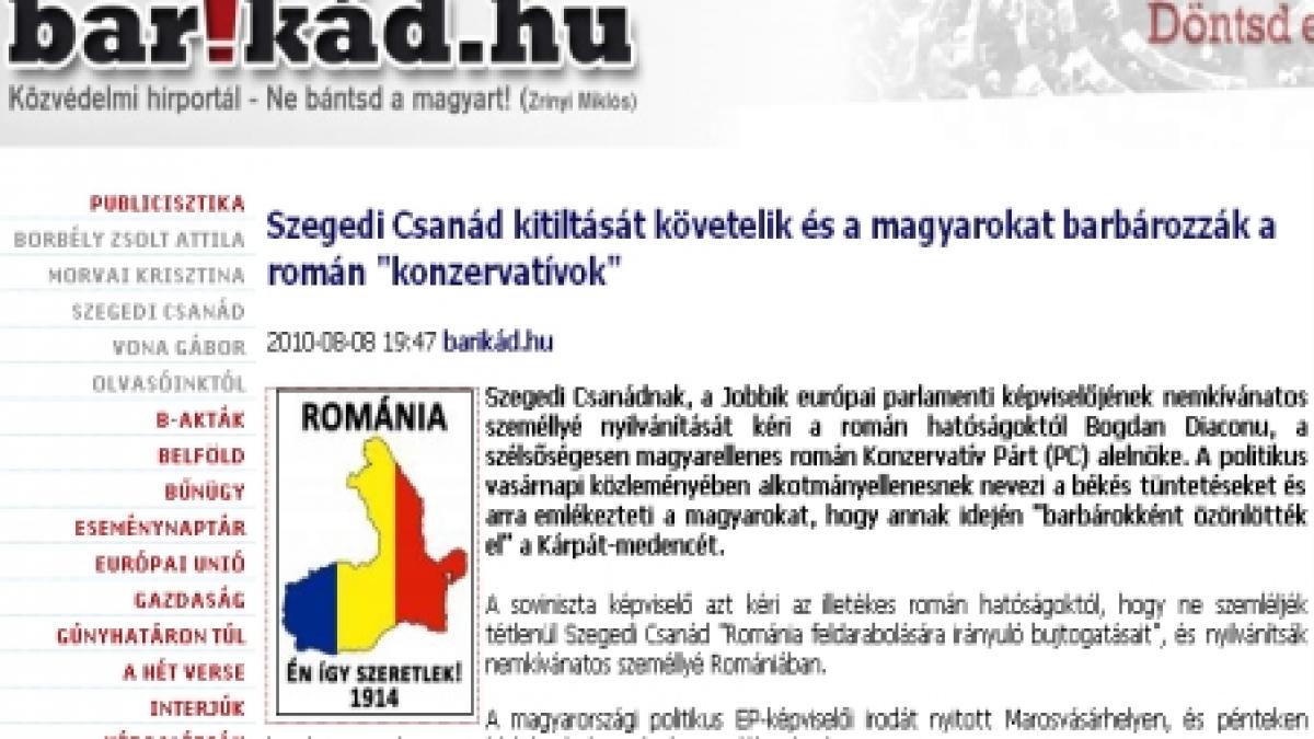 Hartă a României fără Transilvania, afişată de Barikad, ziarul partidului extremist maghiar Jobbik 