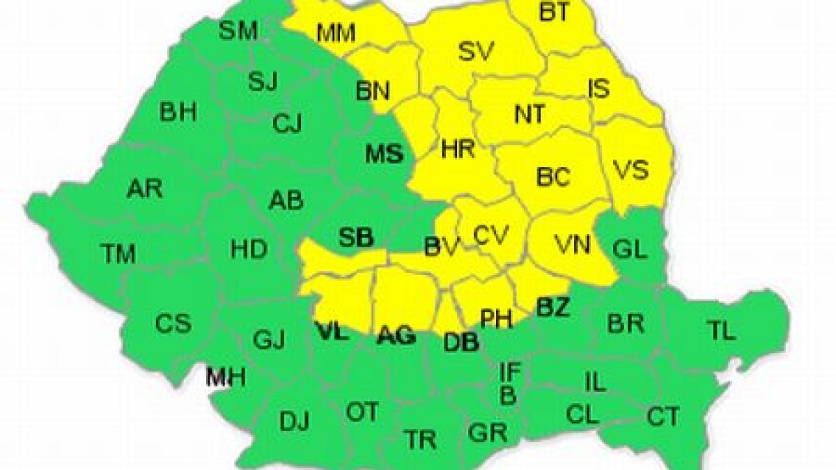 Cod Galben de ninsori şi vânt puternic în Moldova, Carpaţii Orientali şi Meridionali