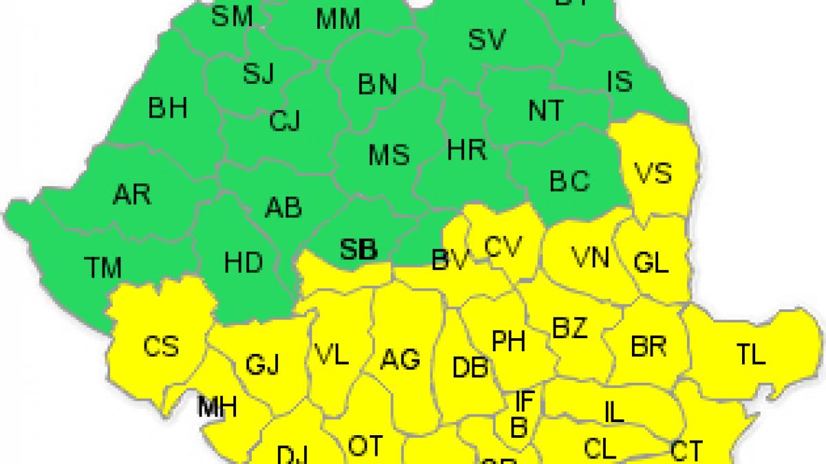 Cod galben de ninsori şi vânt în Bucureşti şi 24 de judeţe din jumătatea sudică a ţării