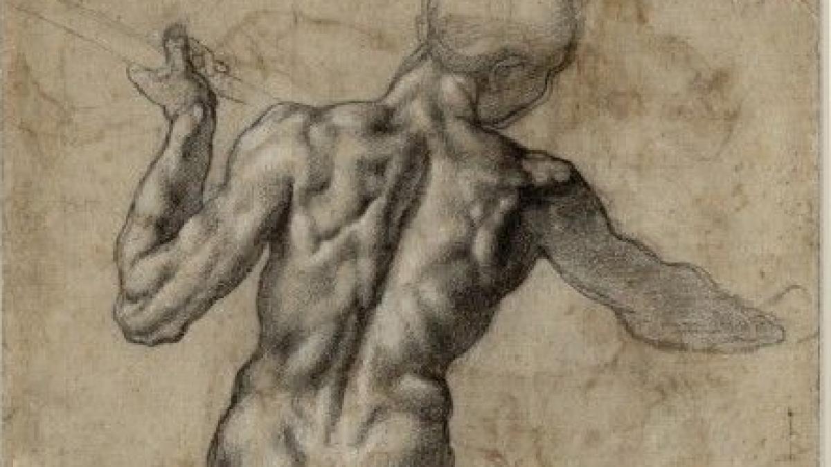 Schiţă aparţinând lui Michelangelo, scoasă la licitaţie în iulie. Desenul este evaluat la peste 5 milioane de lire