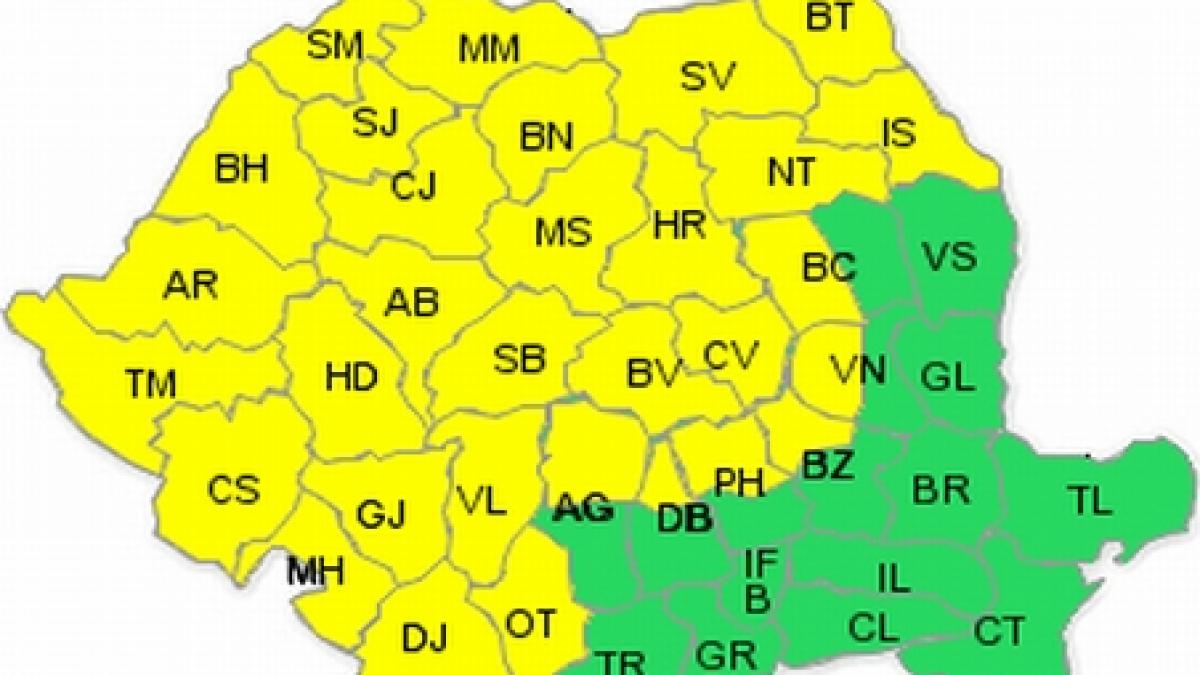 Cod galben de ploi şi grindină, în majoritatea zonelor ţării. Vezi prognoza meteo de weekend