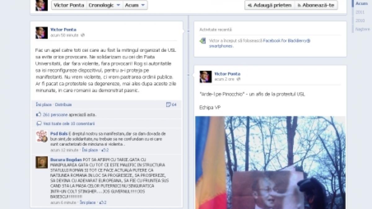 Ponta, apel la calm pe Facebook: Cei care au fost la mitingul USL să evite orice provocare