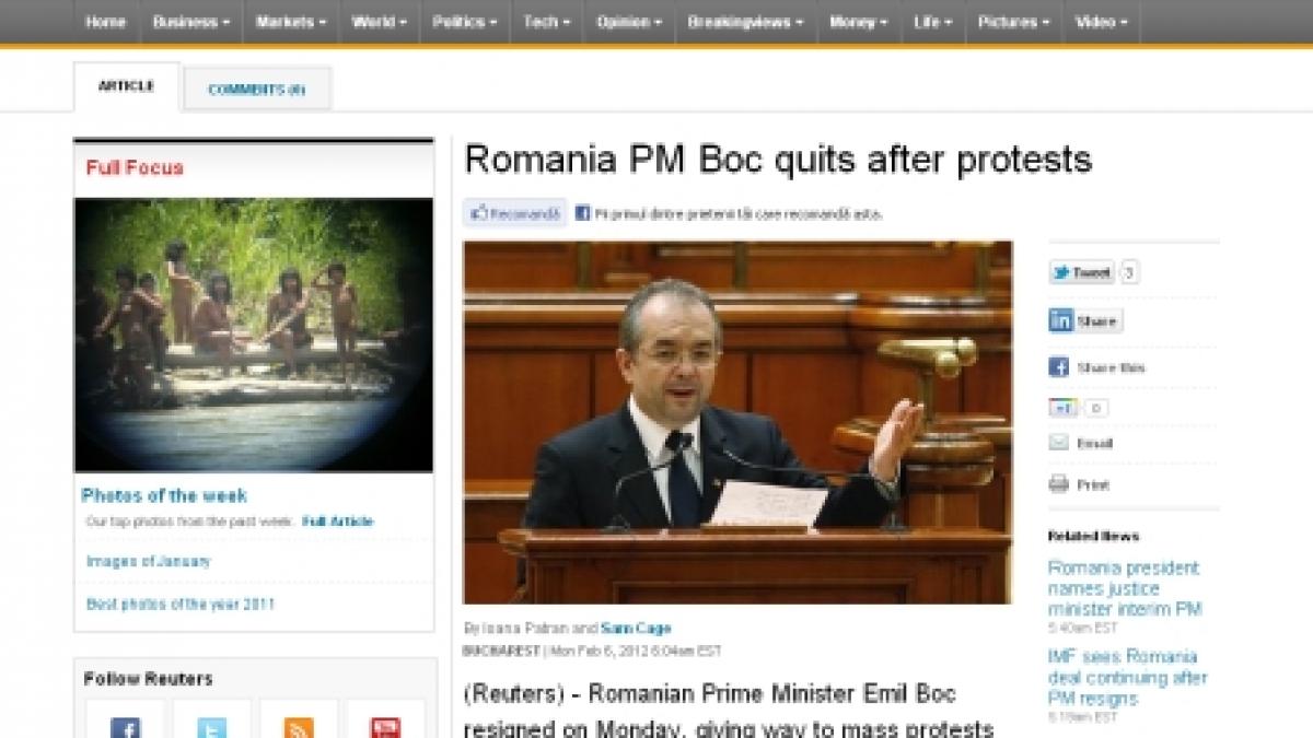 Presa internaţională, despre retragerea lui Boc: Demisionează pe fondul protestelor şi al scăderii popularităţii