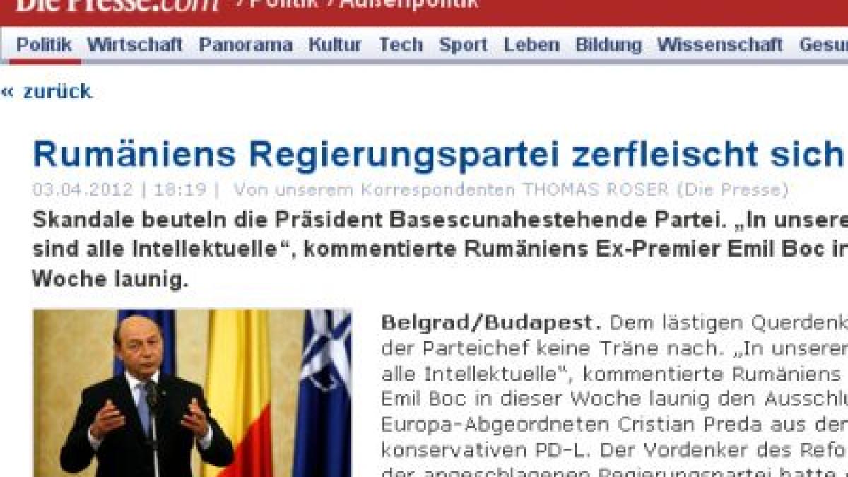 Problemele din PDL, în presa străină: Partidul de guvernământ din România se automutilează şi se prăbuşeşte în sondaje